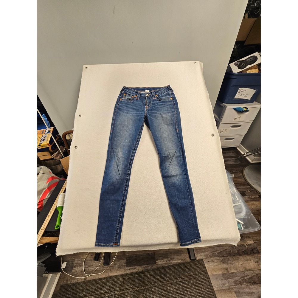 True Religion Curvy Skinny Jeans Womens 27 Medium Wash Blue‎ Horseshoe Stitching